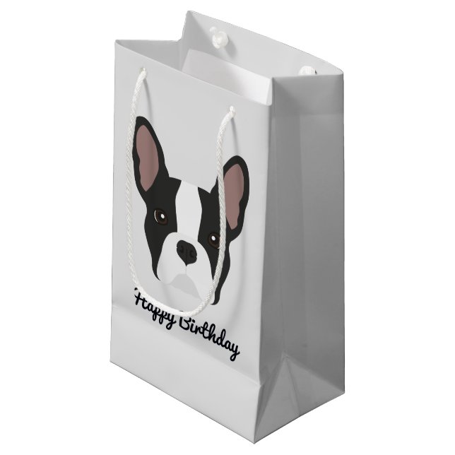 Black and White French Bulldog Small Gift Bag (Front Angled)