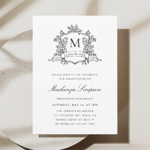 Black and White French Crest Graduation Party Invitation