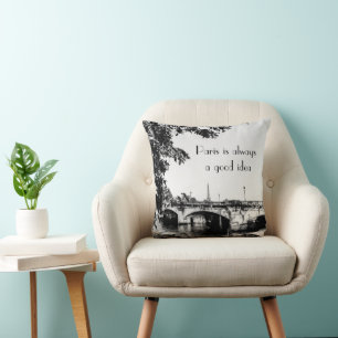 Black and White French Home Decor with Quote Cushion