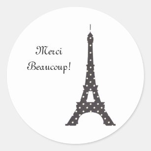 Black and White French Polka Dots Eiffel Tower Classic Round Sticker