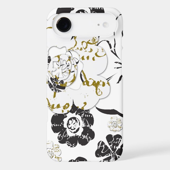 Black and white French Script Floral iPhone 4 case (Back)