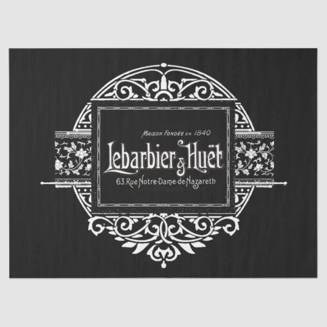 Black and White French Typography Circle Decoupage Tissue Paper (Front)