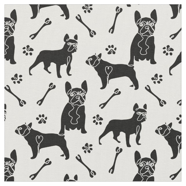 Black and White Frenchie Dogs Fabric (Close Up)