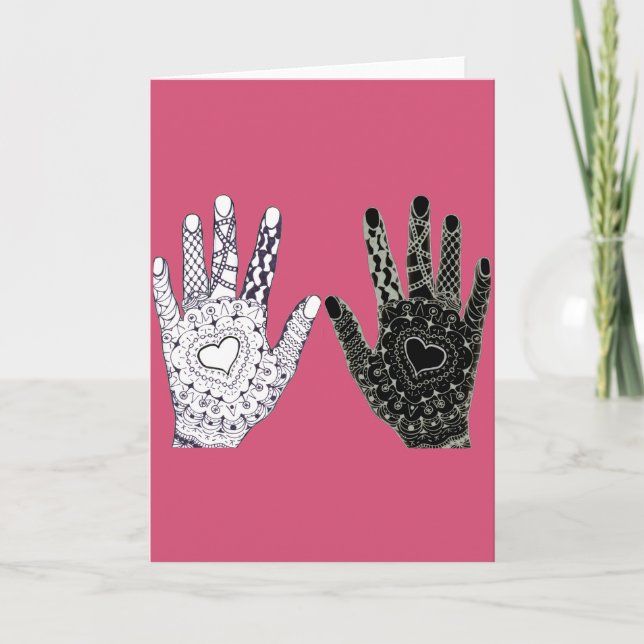 Black and White Friendship Hands Card (Front)