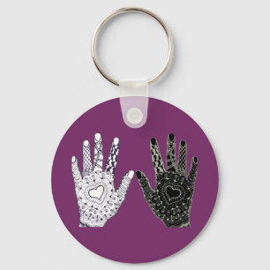 Black and White Friendship Hands Key Ring