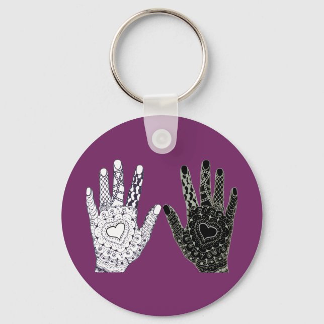 Black and White Friendship Hands Key Ring (Front)