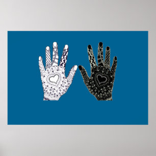 Black and White Friendship Hands Poster