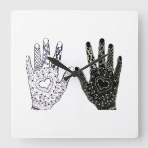 Black and White Friendship Hands Square Wall Clock