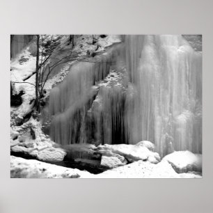 Black and White Frozen Waterfall Poster