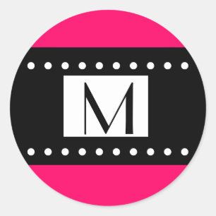 Black and White Fuchsia Monogram Wedding Label