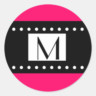 Black and White Fuchsia Monogram Wedding Label