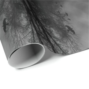 Black and White Full Moon Haunted Halloween Wrapping Paper