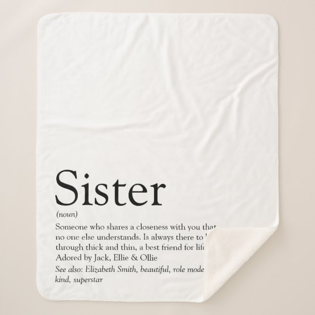 Black and White Fun Cool Sister Definition Sherpa Blanket (Front)