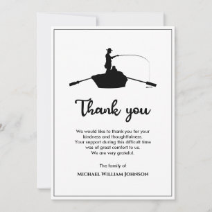 Black And White Funeral Memorial Forever Fishing Thank You Card