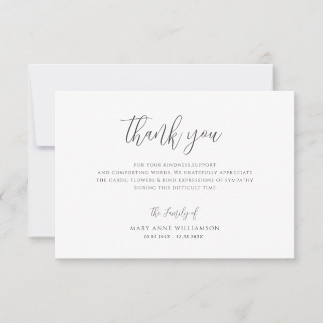 black and white funeral thank you cards (Front)