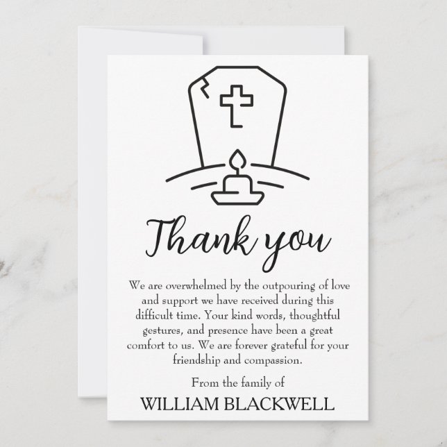 black and white funeral thank you cards (Front)