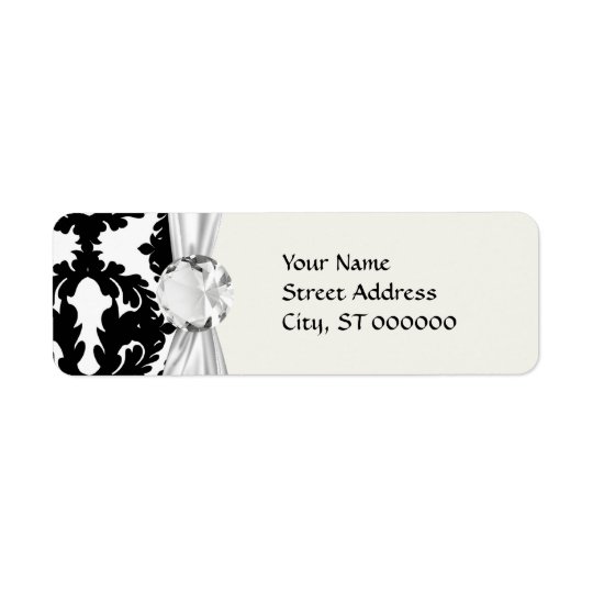 black and white funky damask pattern return address label