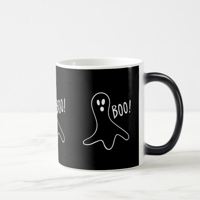 black and white funny ghost design for halloween magic mug (Right)