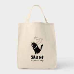 Black and White Funny “Say No to Plastic” Tote Bag
