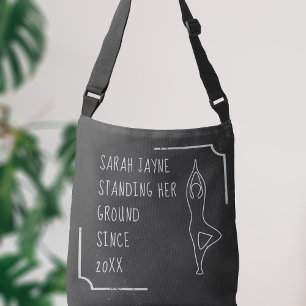 Black and White Funny Yoga Pose Outline Chalkboard Crossbody Bag
