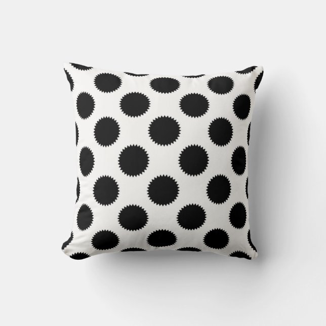 Black and White Fuzzy Polka Dot Pattern Cushion (Front)