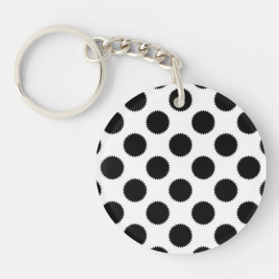 Black and White Fuzzy Polka Dot Pattern Key Ring
