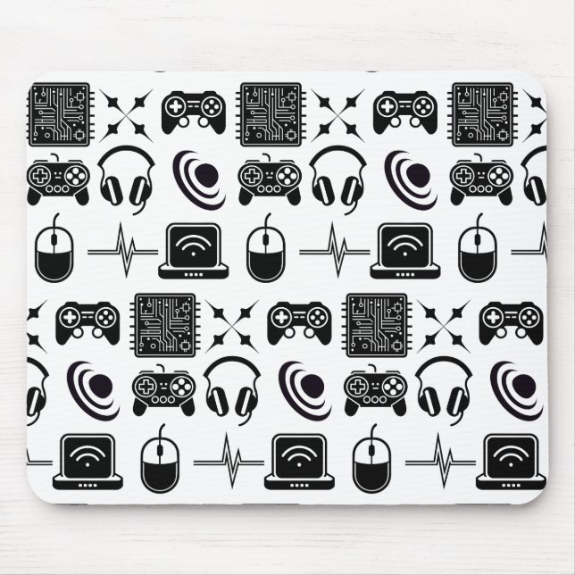 Black and White Gaming Themed Mouse Mat (Front)