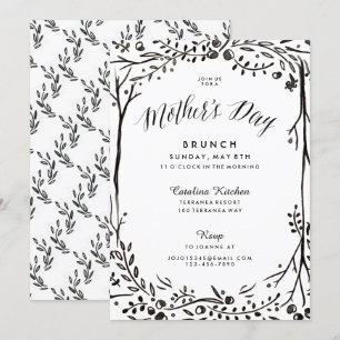 Black and White Garden Mothers Day Brunch Invitation