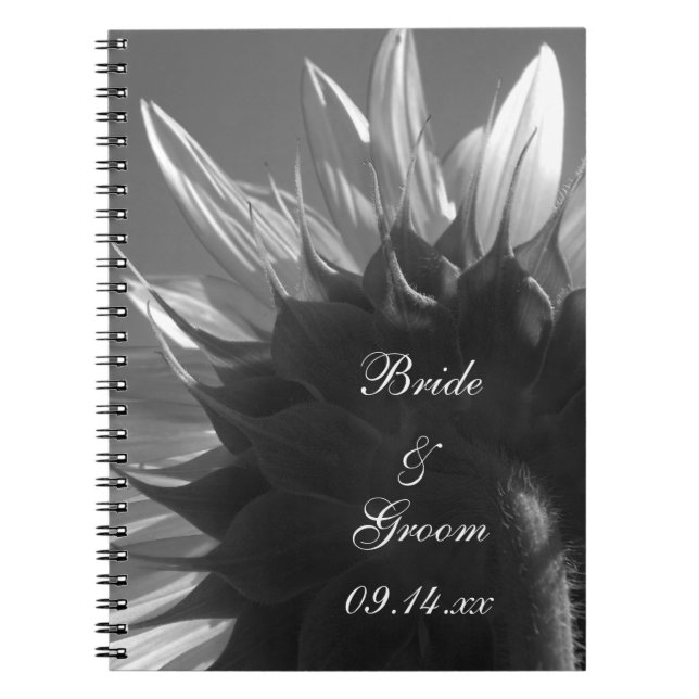 Black and White Garden Sunflower Wedding Notebook (Front)