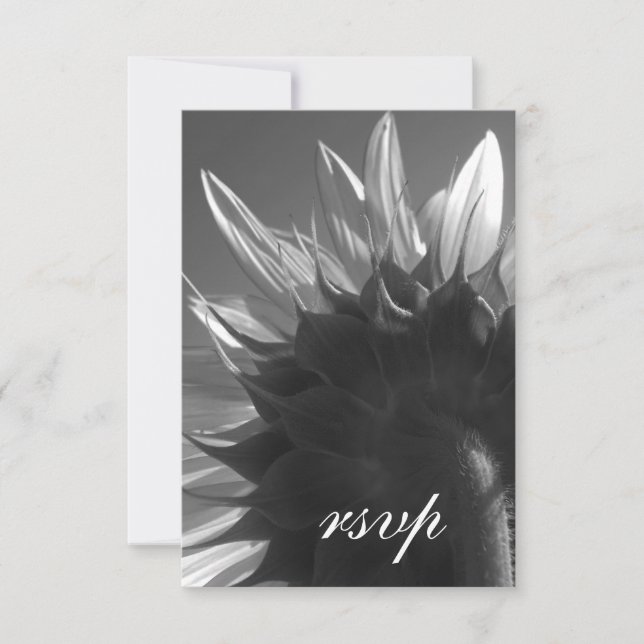 Black and White Garden Sunflower Wedding RSVP Card (Front)