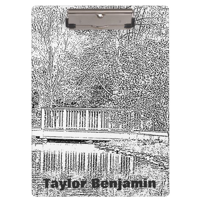 Black and White Garden with Beautiful Pond Clipboard (Front)