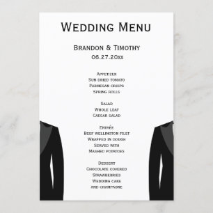 Black And White Gay Wedding Menu Cards