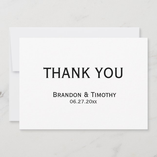 Black And White Gay Wedding Thank You Card (Front)