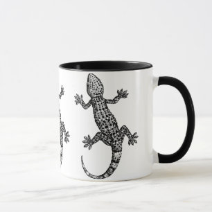 BLACK AND WHITE GECKO ILLUSTRATION MUG