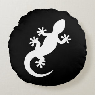 Black and White Gecko Round Cushion