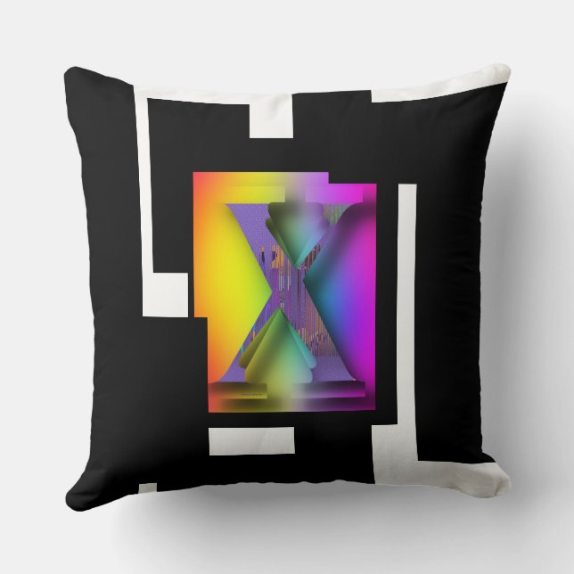  Black And White Geo Block Letter X Cushion (Back)
