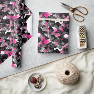 Black and White Geological Patchwork Pattern Wrapping Paper
