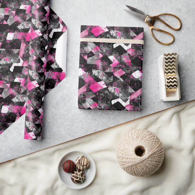 Black and White Geological Patchwork Pattern  Wrapping Paper (Crafts)