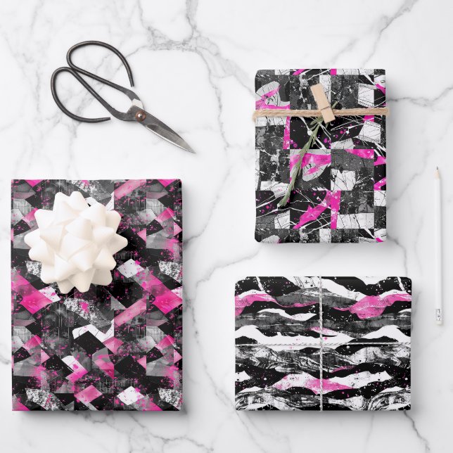Black and White Geological Patchwork Pattern  Wrapping Paper Sheet (Front)