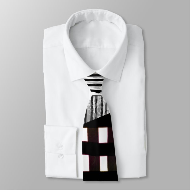 Black and White Geometric Abstract Glitch  Tie (Tied)