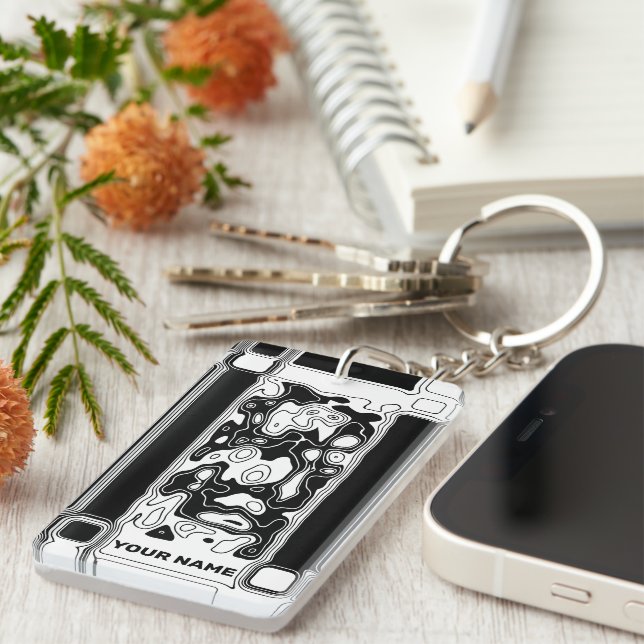 Black And White Geometric Art 1 Key Ring (Front Right)