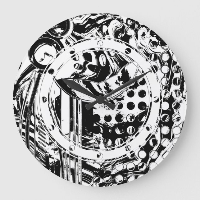 Black And White Geometric Art 20 Large Clock (Front)