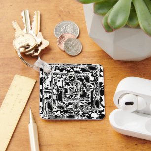 Black And White Geometric Art 25 Key Ring