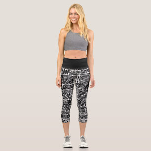 Black And White Geometric Art 2 Capri Leggings