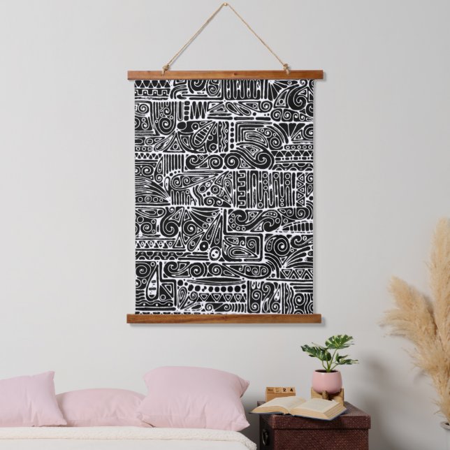 Black And White Geometric Art 2 Hanging Tapestry (Bedroom)