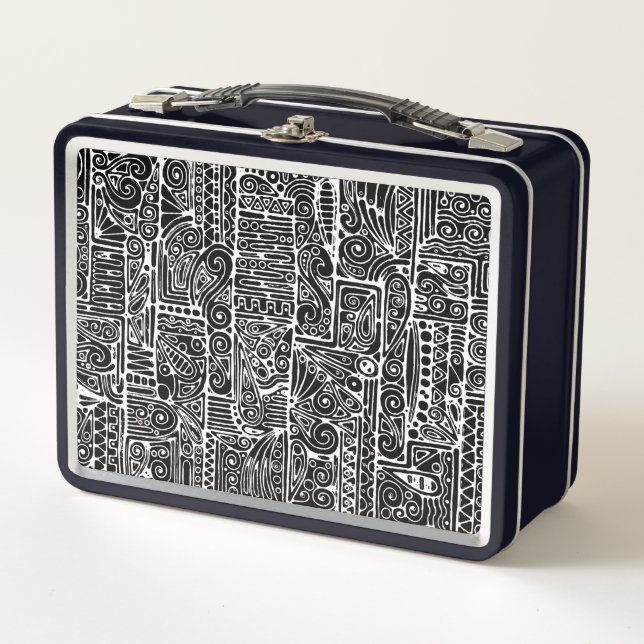 Black And White Geometric Art 2 Metal Lunch Box (Front)