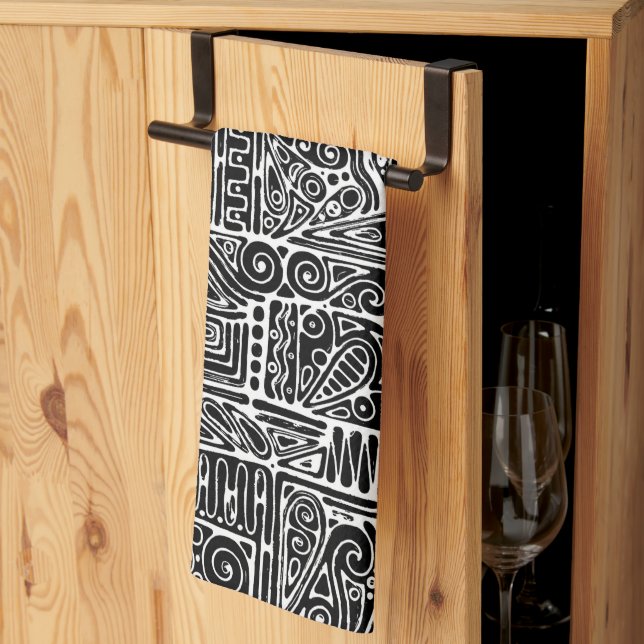 Black And White Geometric Art 2 Tea Towel (Thirds Fold)