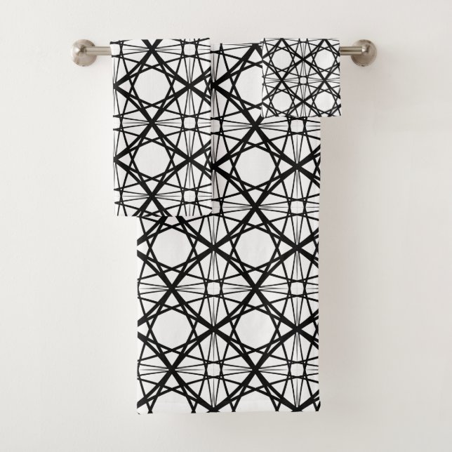 Black and White Geometric Art Bath Towel Set (Insitu)