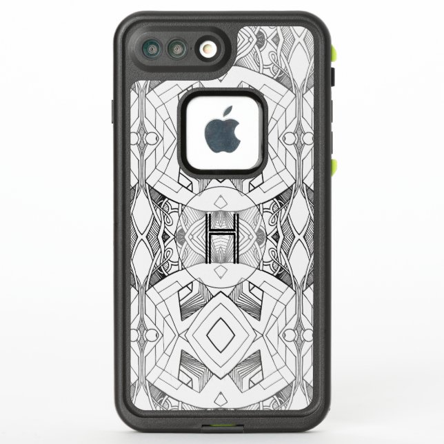 Black and White Geometric Artwork Design Monogram LifeProof iPhone Case (Back)