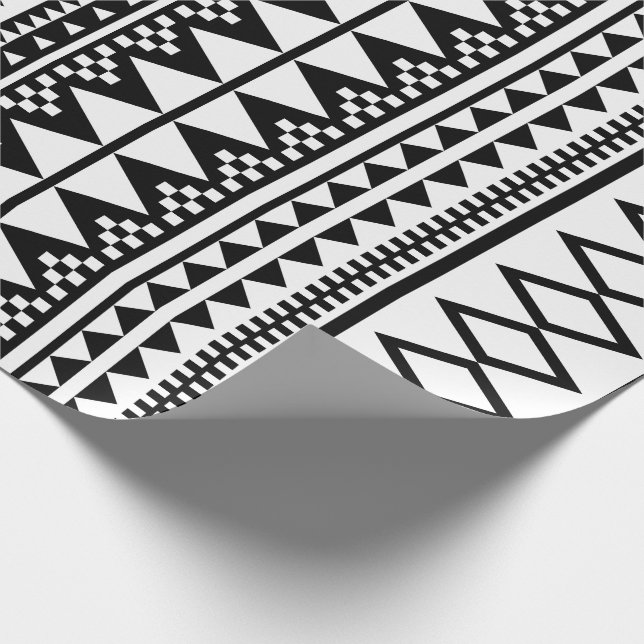 Black and White Geometric Aztec Pattern Wrapping Paper (Corner)